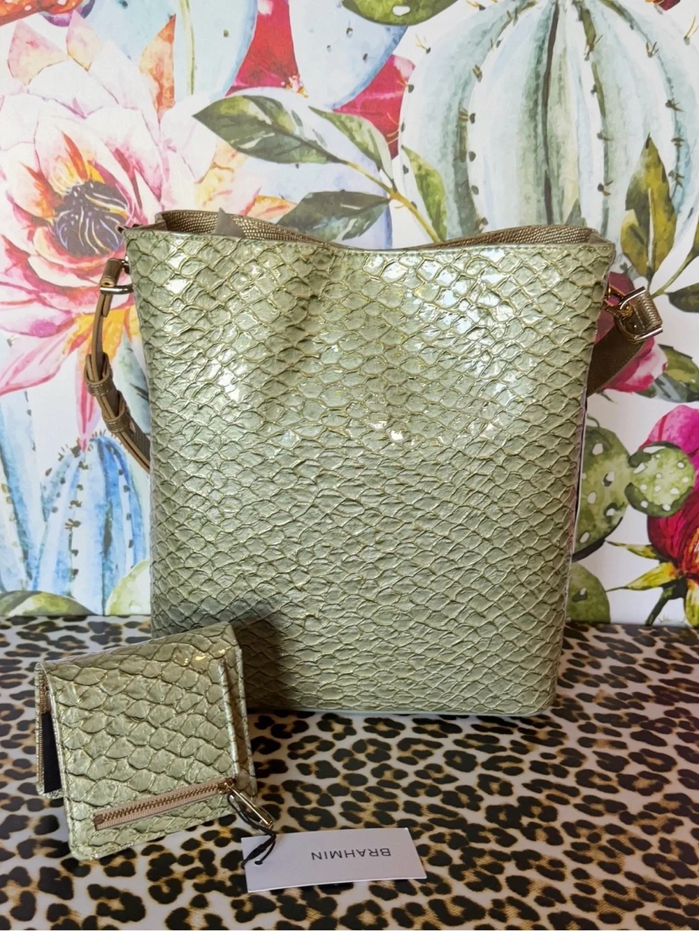 BRAHMIN CELINA MINT NOVELLA BAG WITH MATCHING JANE WALLET NWT GREEN SET